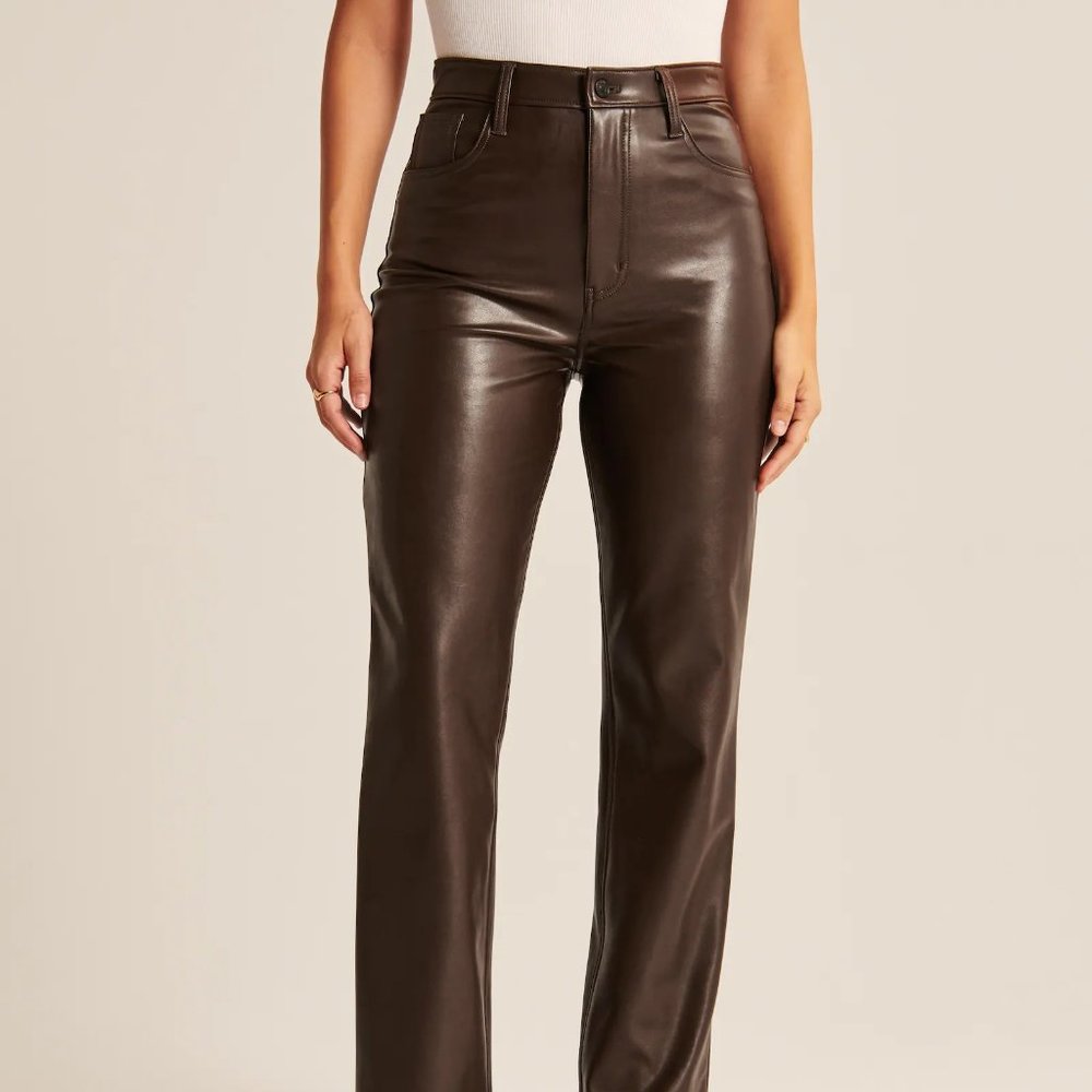 Abercrombie & Fitch Women's Straight-Leg Faux Leather Pants in Dark Brown